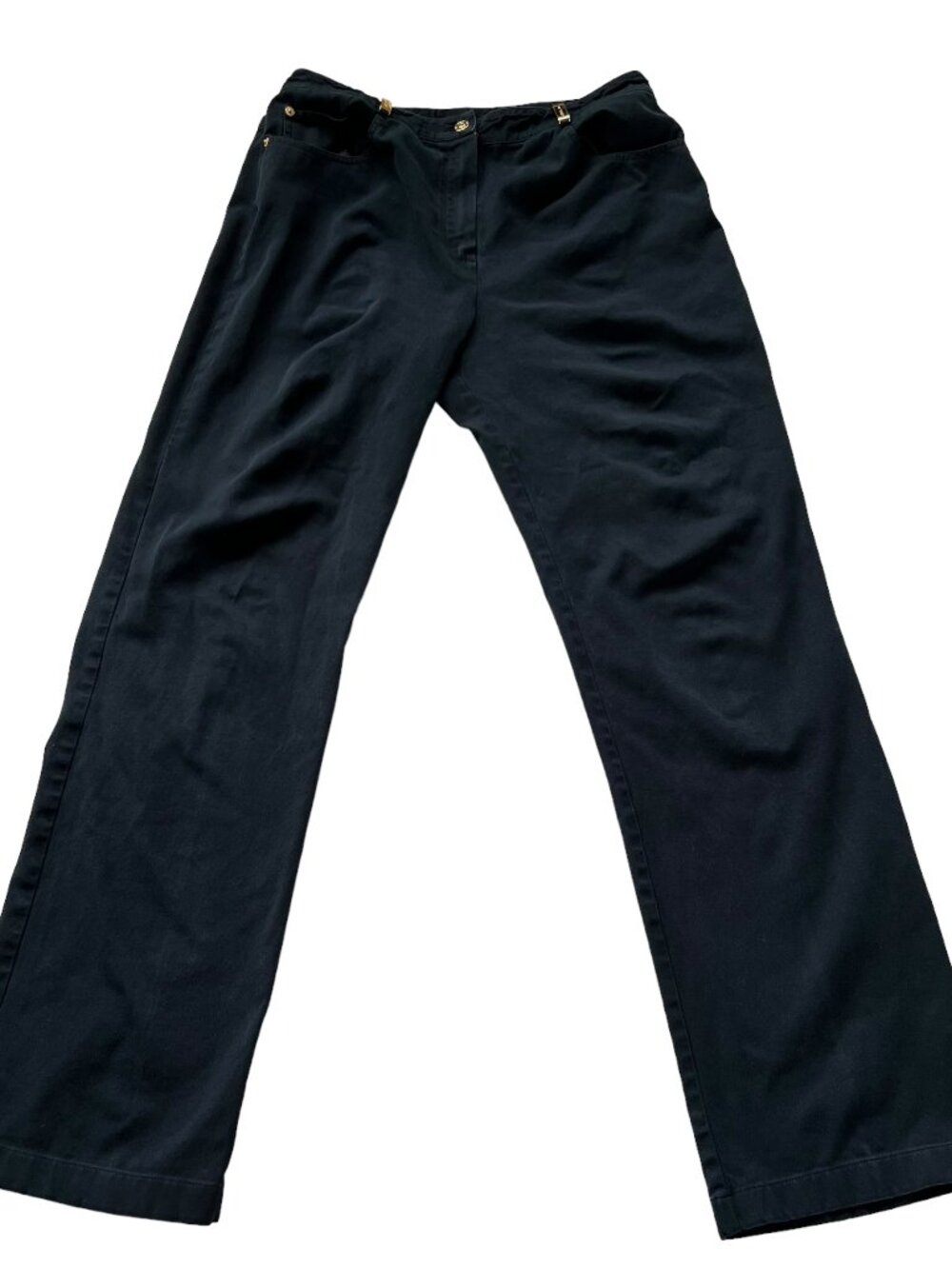 St John Sport pants black straight leg gold size 12 st. john